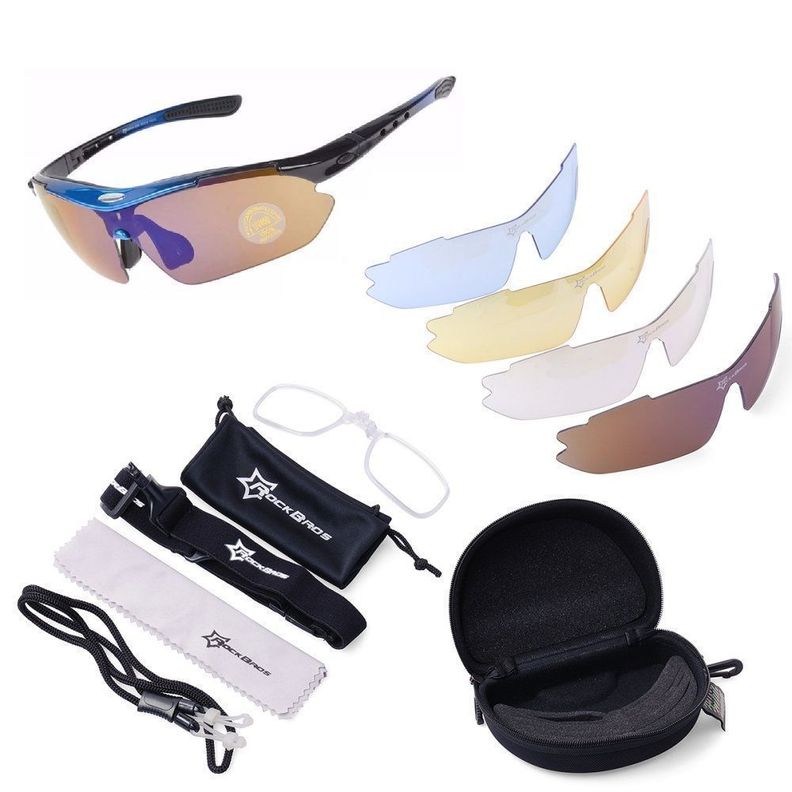 Lentes Rockbros Polarizado Ciclismo 5 Micas 12 Piezas Uv400 - Azul-0