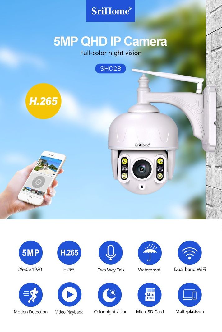 Camara IP Wifi Exterior 5MP 5G QHD Sricam SH028B Audio y ranura micro SD-6
