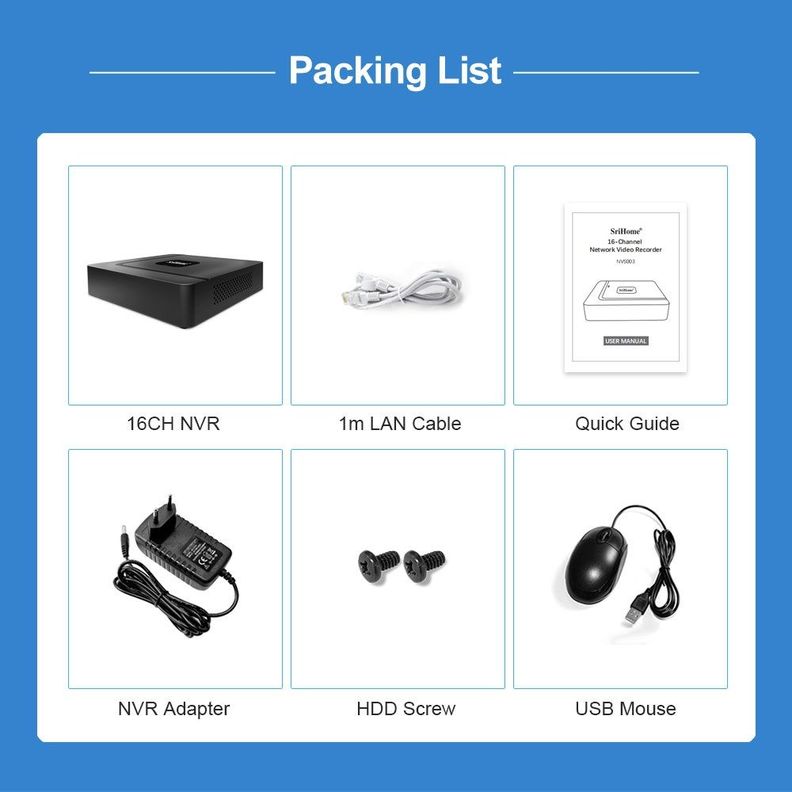 Kit NVR Srihome: 8 camaras SP007 + NVR NVS003 16CH-0