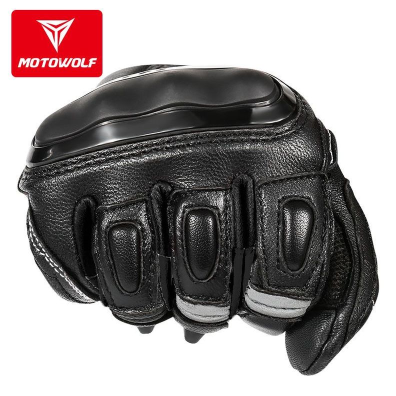 Guantes de Cuero para motociclismo Motowolf 0306 - Negro-2