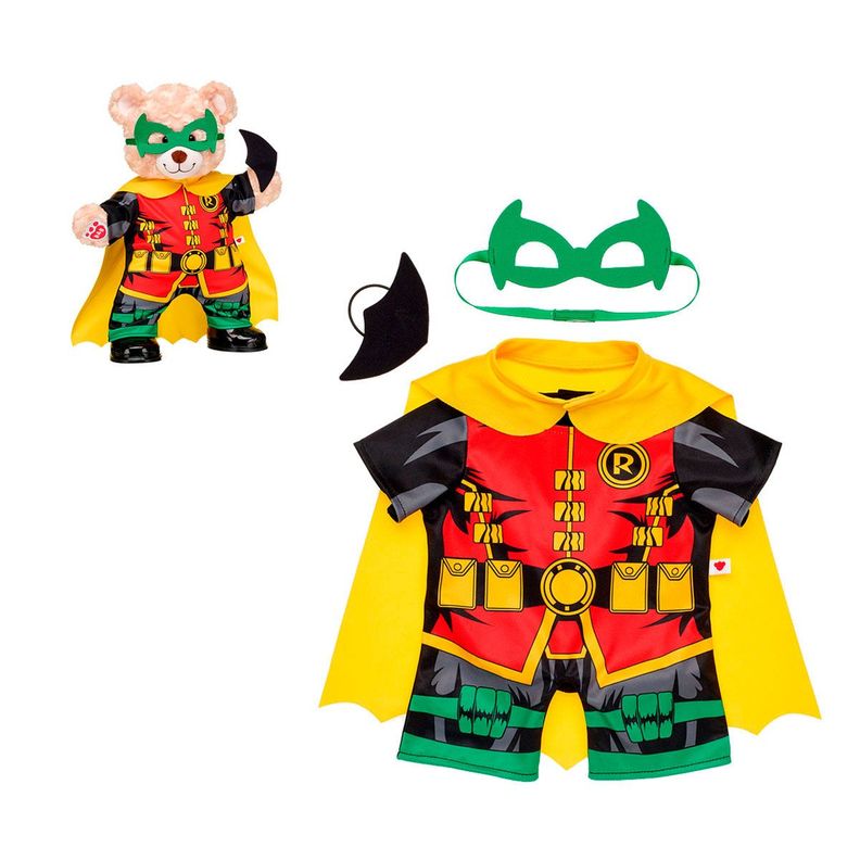 Disfraz Robin Build A Bear con capa y antifaz verde