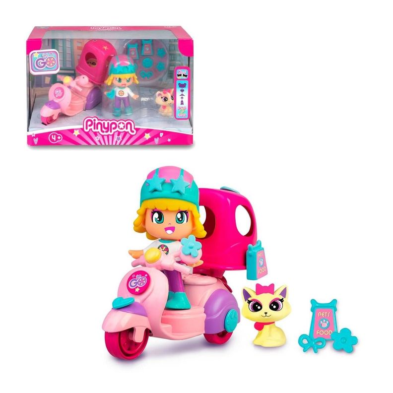 MUÑECA DE 8 CM CON VEHICULO VAMOS DE PINYPON - MOTONETA-0
