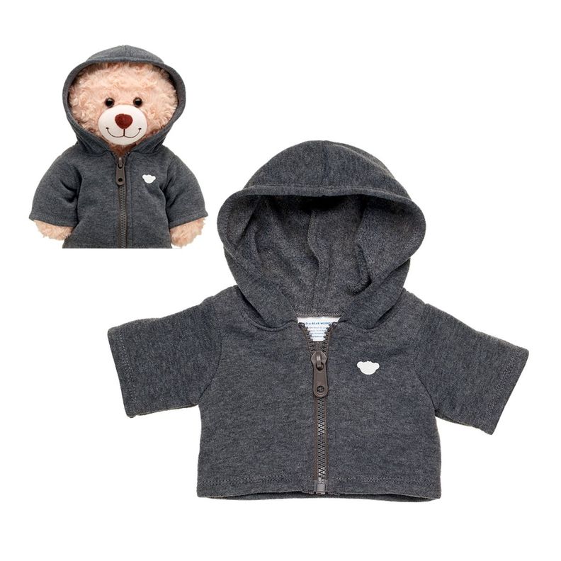 Poleron Build a Bear gris oscuro con cierre y capucha