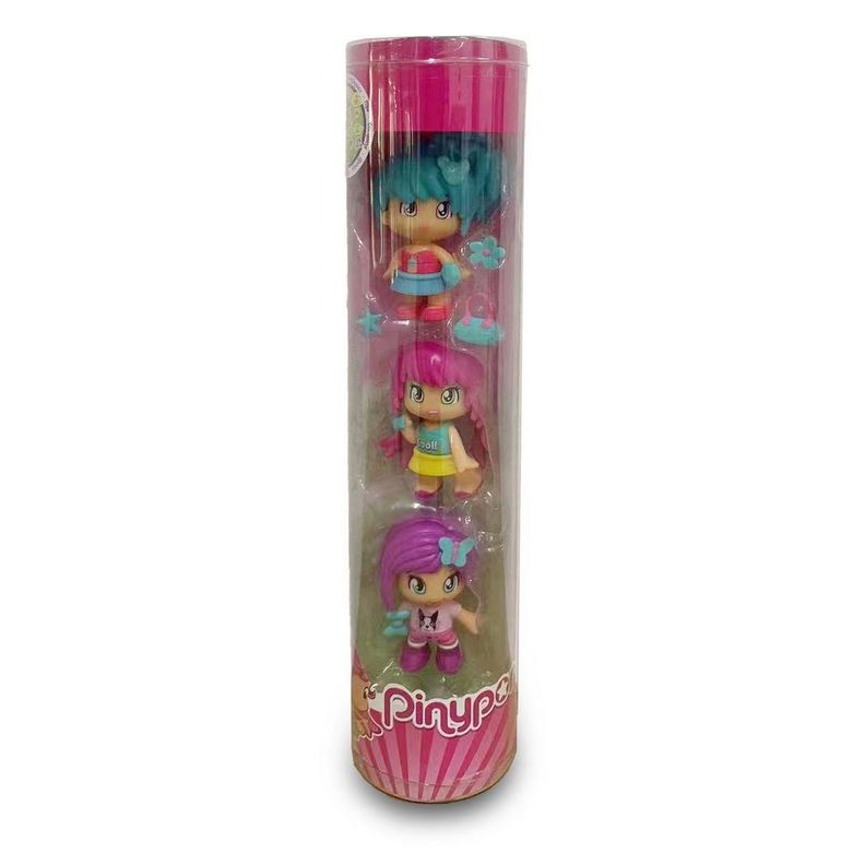 PACK 3 MUÑECAS EN TUBO PINYPON - CABELLO AZUL-2