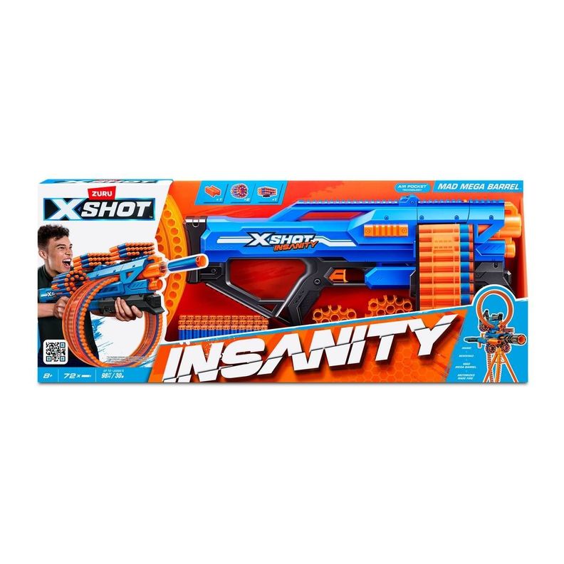 LANZA DARDOS INSANITY MAD MEGA BARREL CON 72 DARDOS X-SHOT-4
