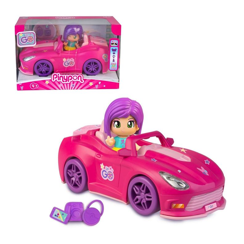 MUÑECA DE 8 CM CON VEHICULO VAMOS DE PINYPON - AUTO ROSADO-0
