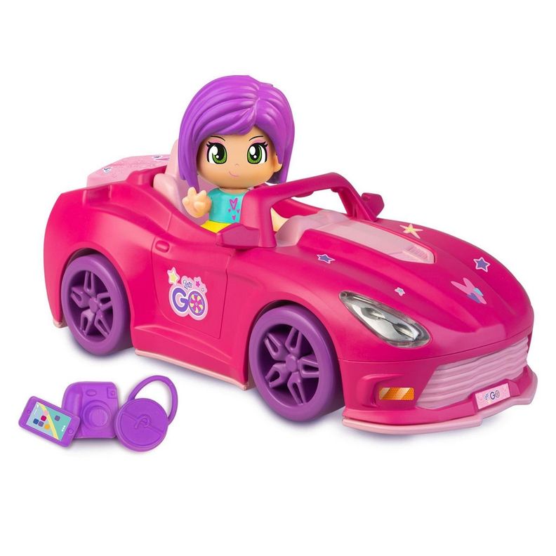 MUÑECA DE 8 CM CON VEHICULO VAMOS DE PINYPON - AUTO ROSADO-1