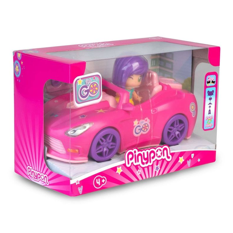 MUÑECA DE 8 CM CON VEHICULO VAMOS DE PINYPON - AUTO ROSADO-2