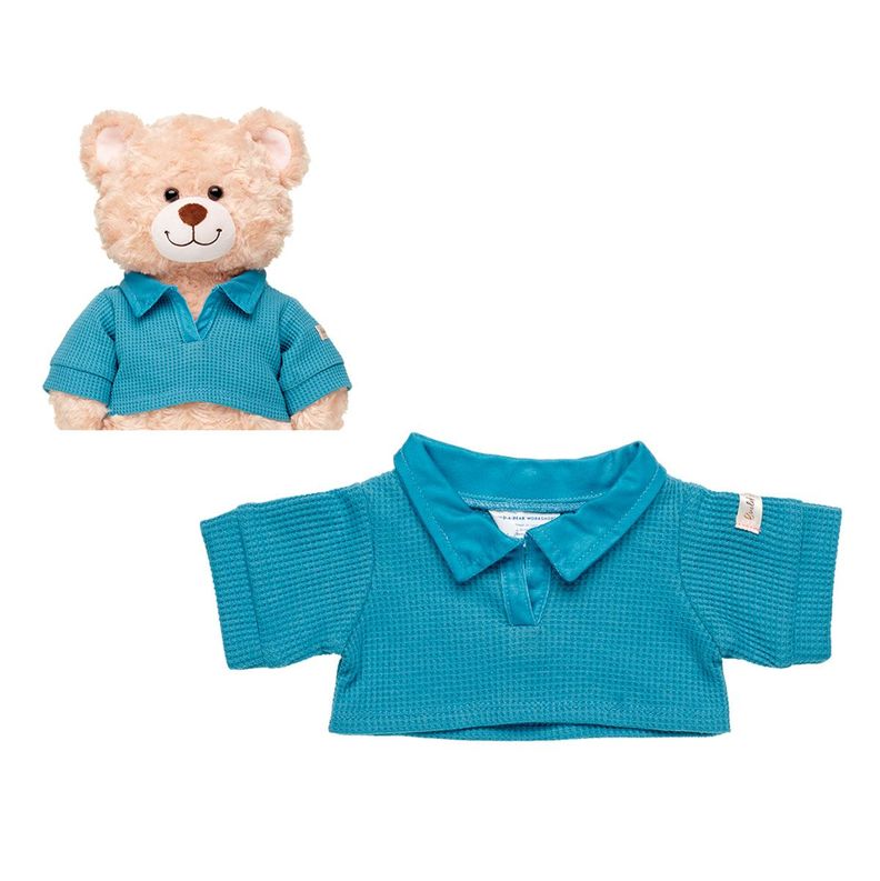 Polera Build A Bear manga larga azul tipo waffle