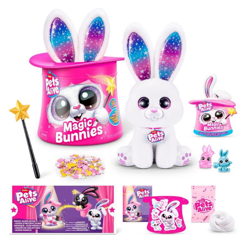 PELUCHE CONEJO EN SOMBRERO DE COPA PETS ALIVE ZURU - BLANCO-0