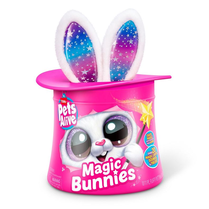 PELUCHE CONEJO EN SOMBRERO DE COPA PETS ALIVE ZURU - BLANCO-3