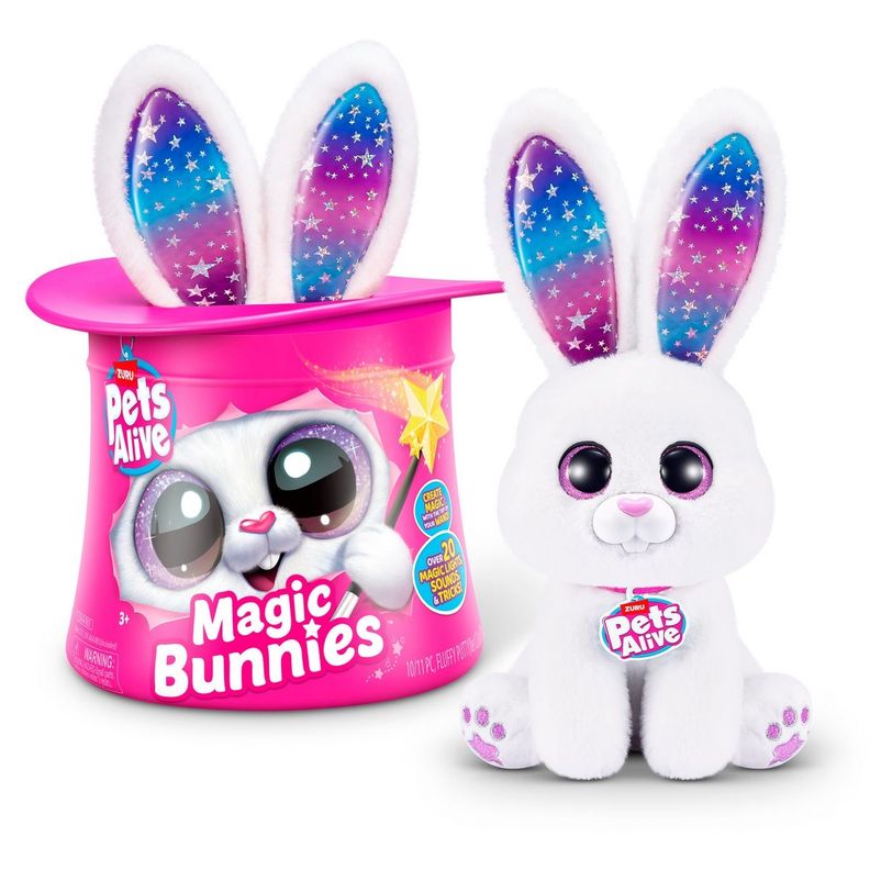 PELUCHE CONEJO EN SOMBRERO DE COPA PETS ALIVE ZURU - BLANCO-4