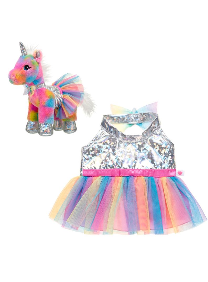 Vestido Build a Bear top tornasol y tutu arcoiris