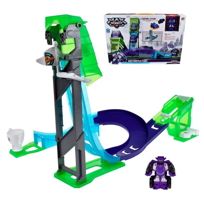 Pista Ascensor Con Auto Transformable En Robot - Morado-0