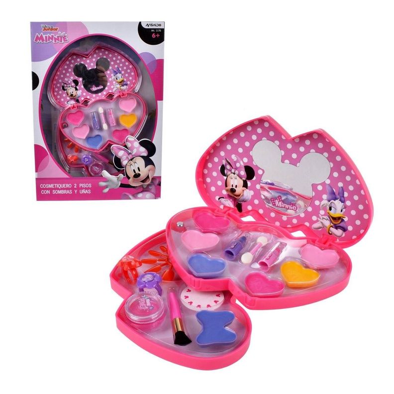 Cosmetiquero Minnie 2 pisos corazon con maquillaje brillante