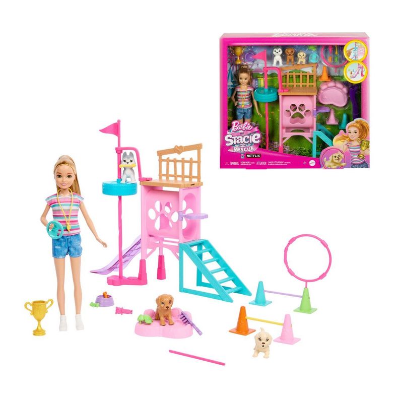 BARBIE SET JUEGO STACIE AL RESCATE ENTRENADORA CACHORRITOS-0