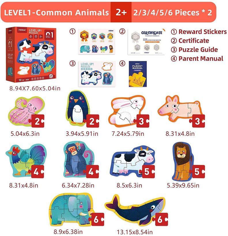 LEVEL PUZZLE NIVEL 1 ANIMALES, 10 PUZZLES-4