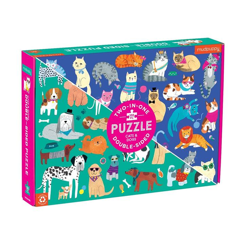 PUZZLE 100PCS DOBLE, PERROS Y GATOS-0