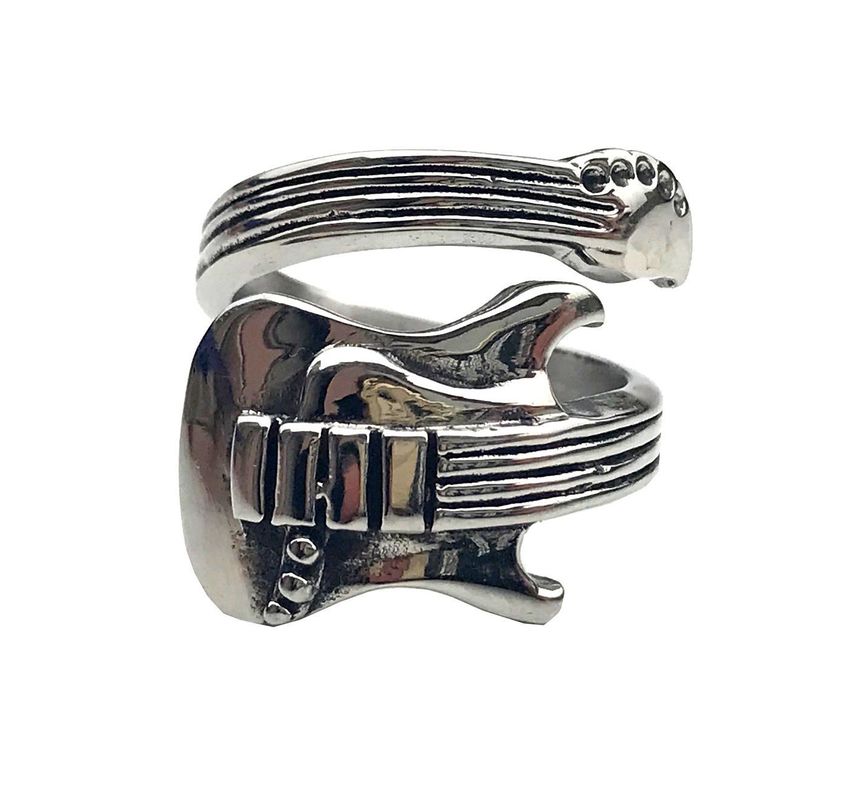 Anillo Aleacion Acero Guitarra Tallada N°6