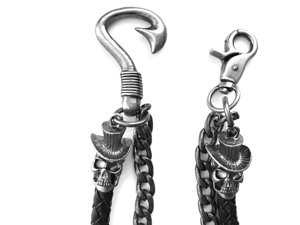 Cadena de Jeans Calaveras y Cuero Trenzado-2