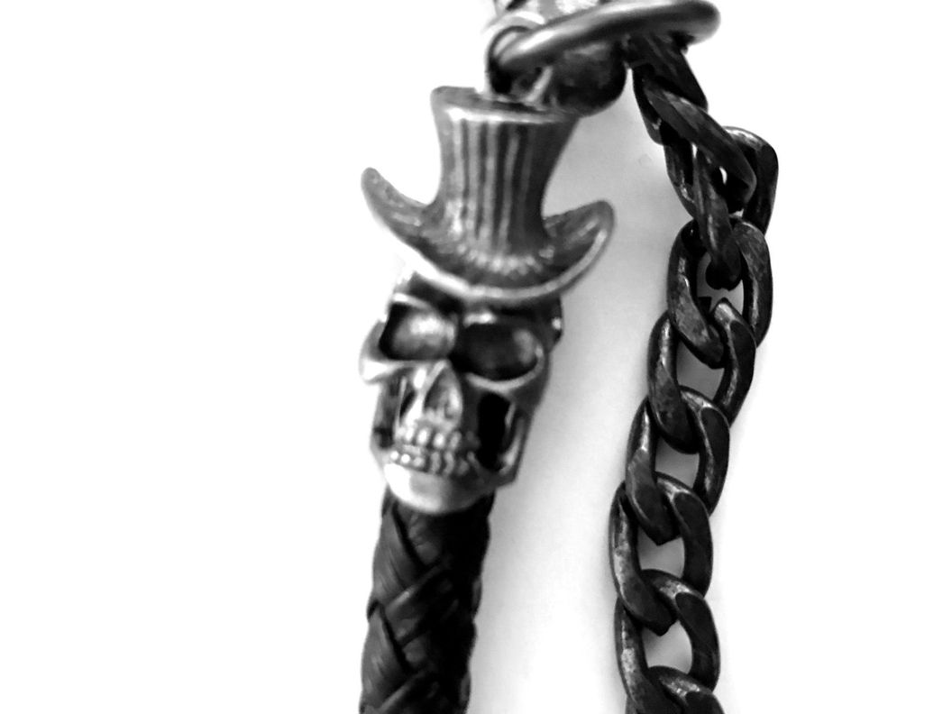Cadena de Jeans Calaveras y Cuero Trenzado-1