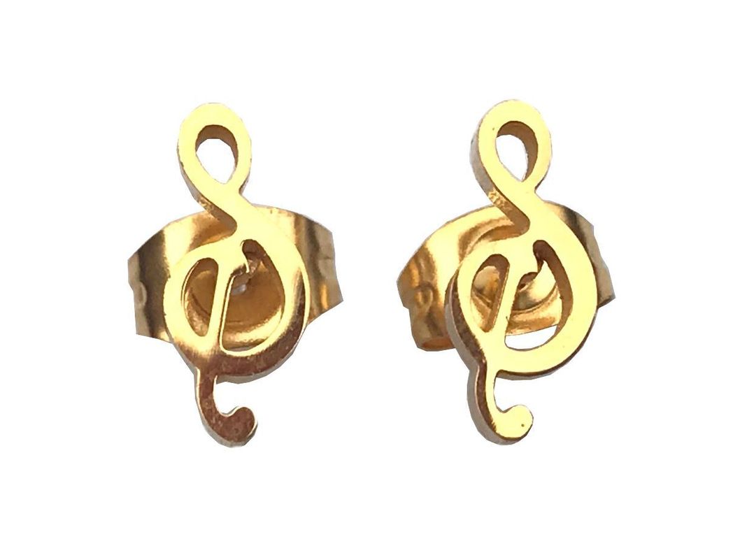 Aros Acero Dorado Nota Musical-0