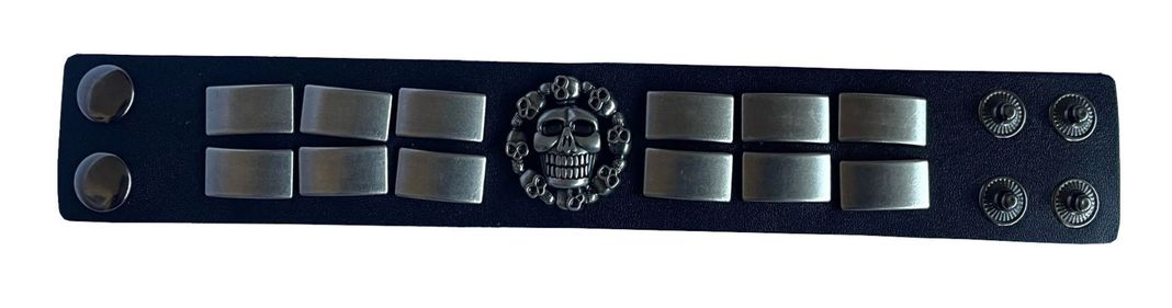 Pulsera de Cuero Negra Placa Calavera-1