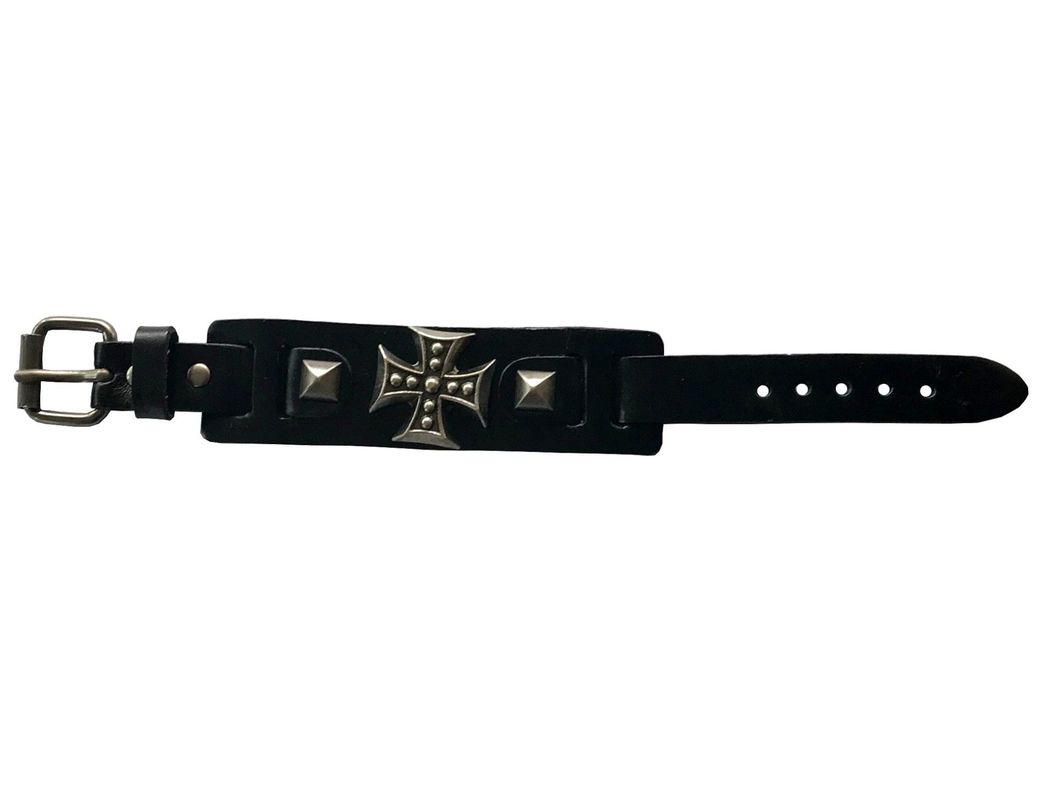 Pulsera de Cuero Cruz y Rombos-1