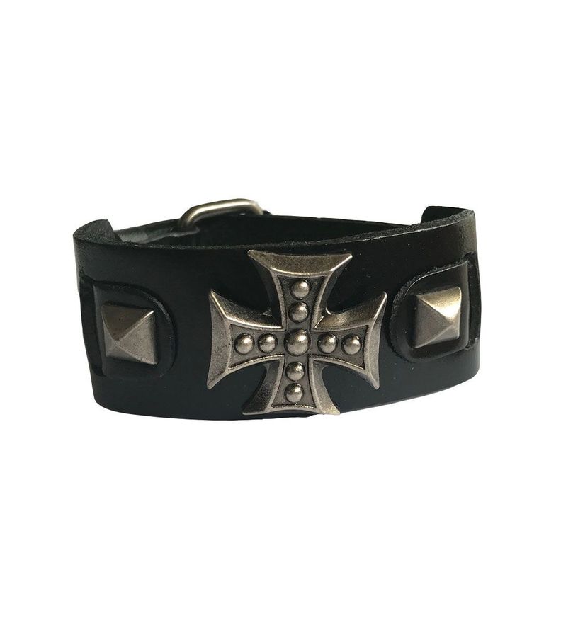 Pulsera de Cuero Cruz y Rombos-0