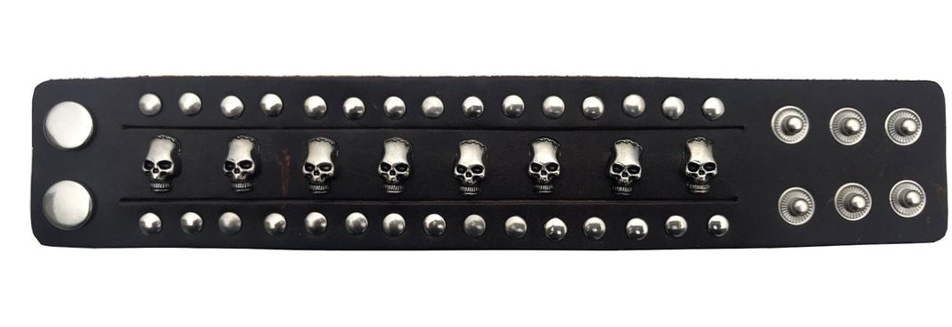Pulsera Cuero Cafe Calaveras y tachas-1