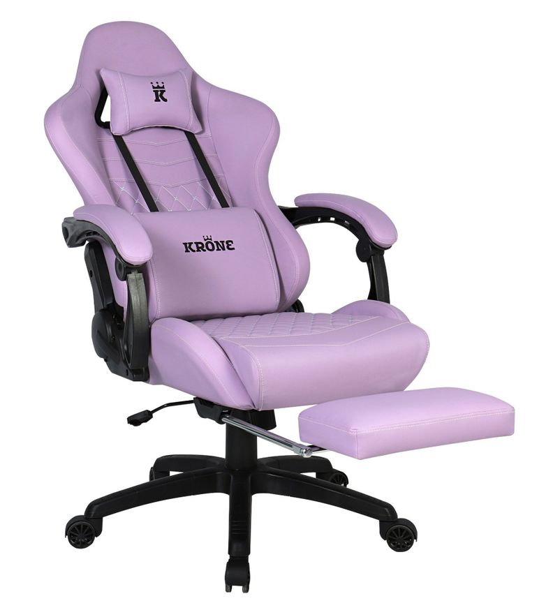 Silla Gamer Krone XL Reclinable + Masaje Lumbar + Apoyapiés Violeta-5