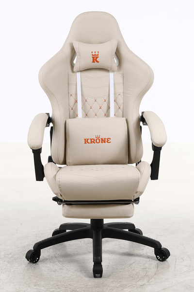Silla Gamer Krone XL Reclinable + Masaje Lumbar + Apoyapiés - Blanca-1