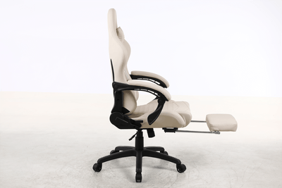 Silla Gamer Krone XL Reclinable + Masaje Lumbar + Apoyapiés - Blanca-3