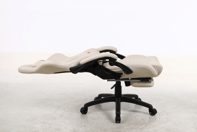 Silla Gamer Krone XL Reclinable + Masaje Lumbar + Apoyapiés - Blanca-4