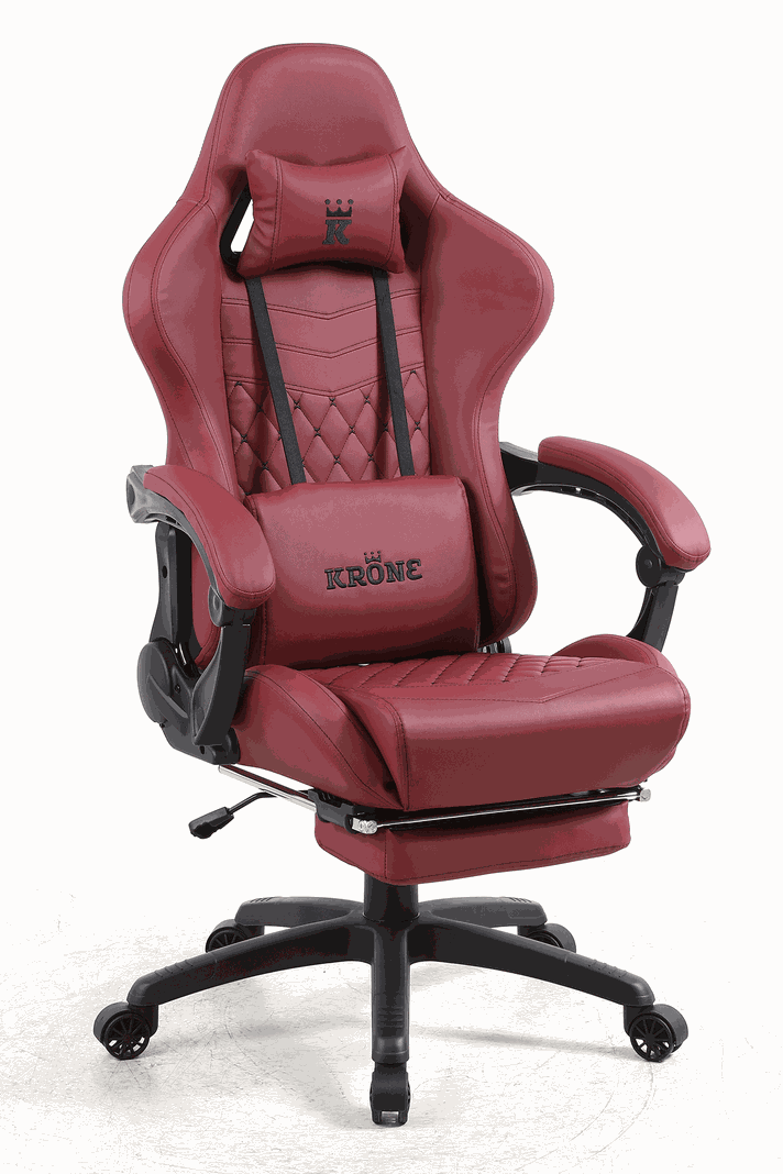 Silla Gamer Krone XL Reclinable + Masaje Lumbar + Apoyapies - Burdeo
