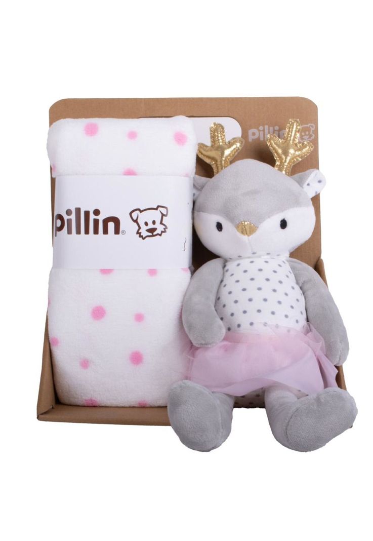 Set Peluche Manta Venado Bebe Nina Melange Pillin Plata