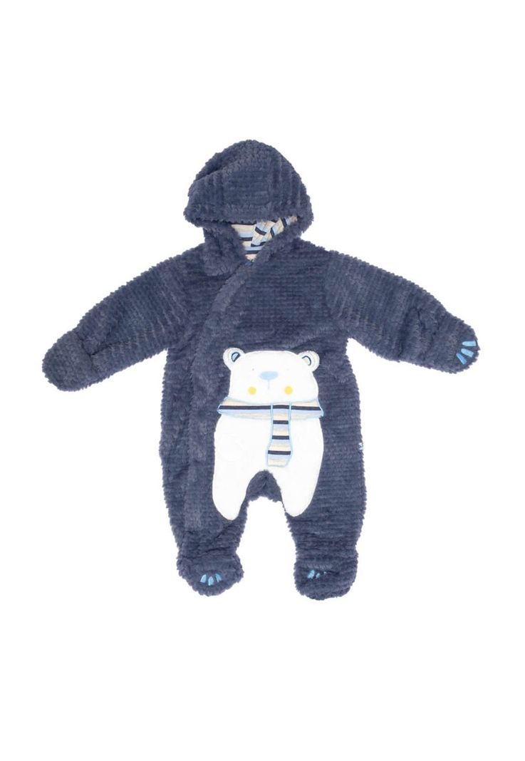 Osito Peludo Bebe Algodón Invierno Niño Azul-0