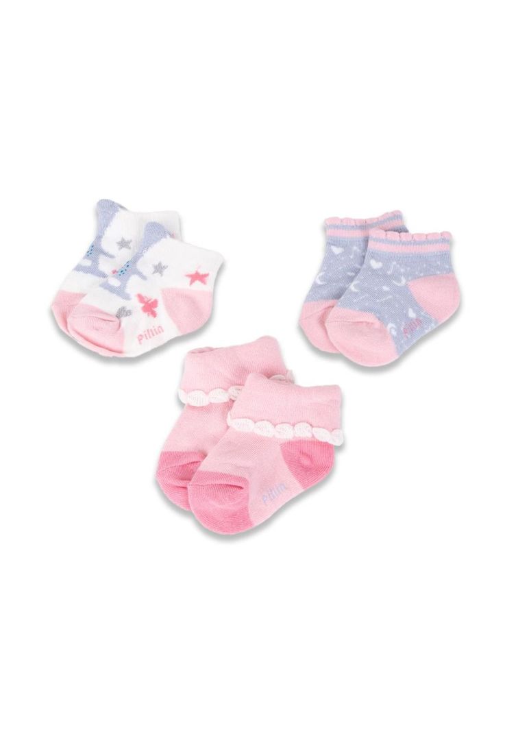Pack 3 Pzas Calcetines Bebé Niña Multicolor Pillin-0