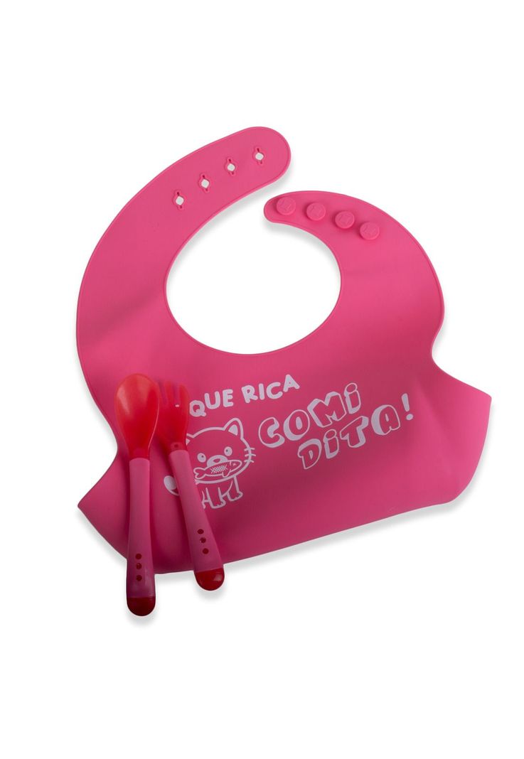 Set Babero y cubiertos Bebé Niña Fucsia Pillin-3