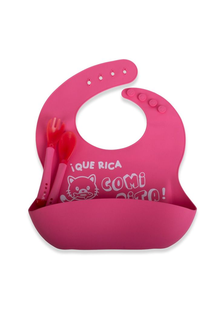 Set Babero y cubiertos Bebé Niña Fucsia Pillin-4