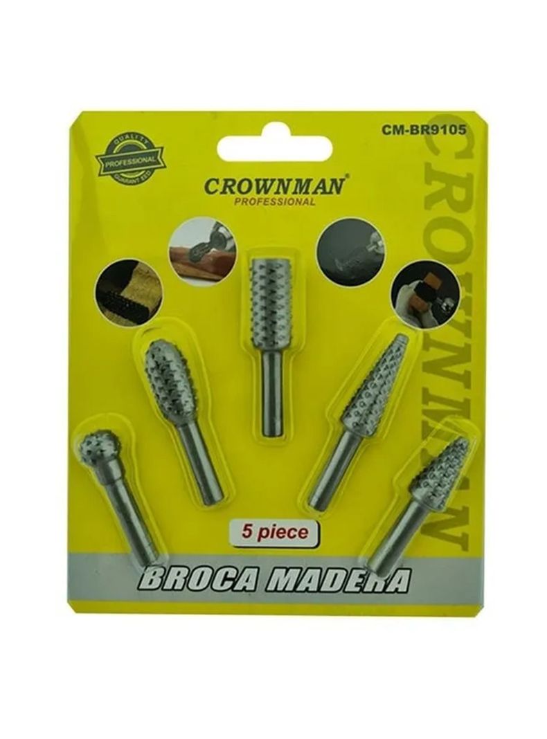 Brocas Madera Escofina Rotativa 1/4 5 Piezas Crow-0