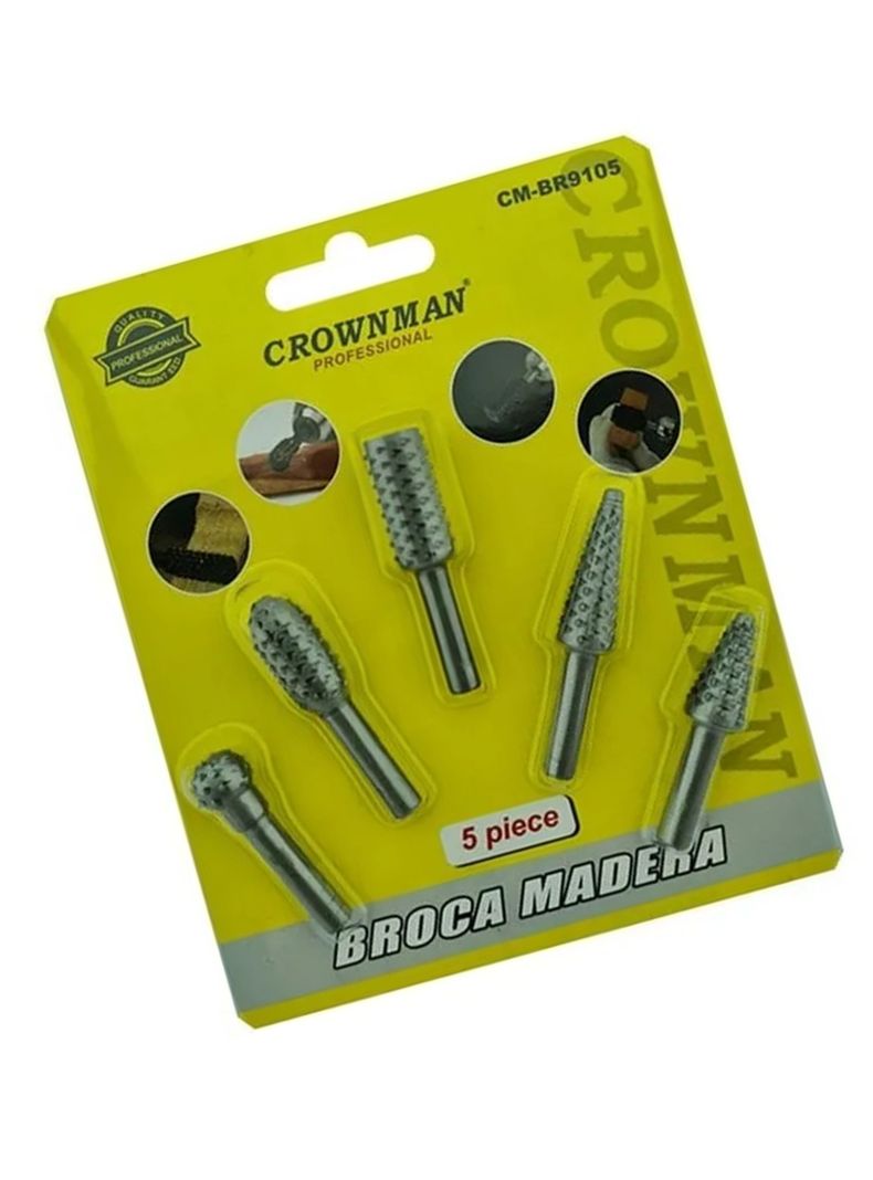 Brocas Madera Escofina Rotativa 1/4 5 Piezas Crow-1