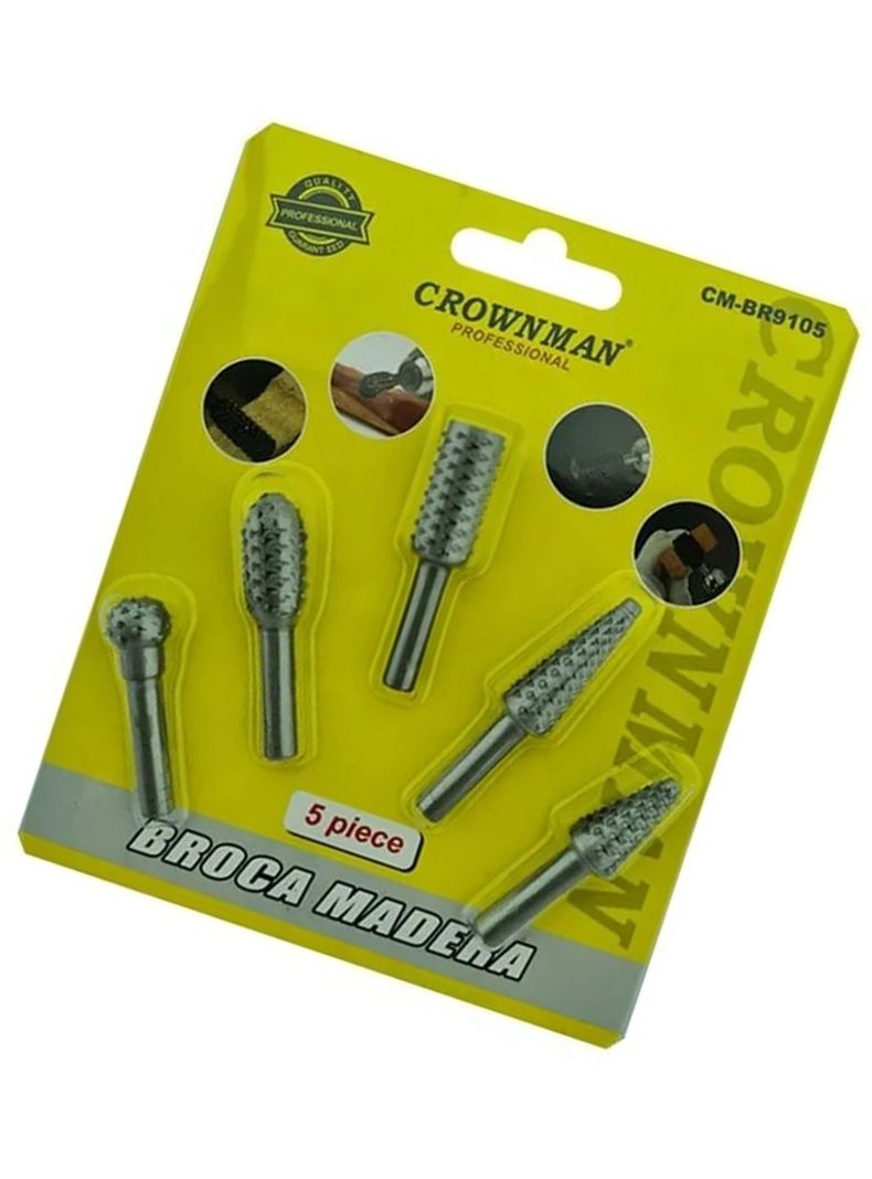 Brocas Madera Escofina Rotativa 1/4 5 Piezas Crow-2