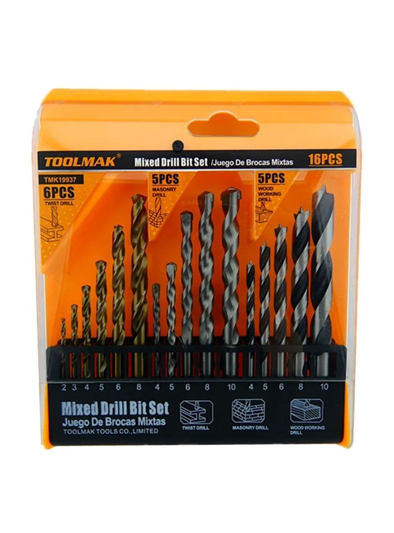 Brocas P/ Madera Cemento Metal 16 Piezas Tmk19937-0