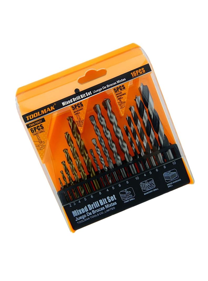 Brocas P/ Madera Cemento Metal 16 Piezas Tmk19937-1