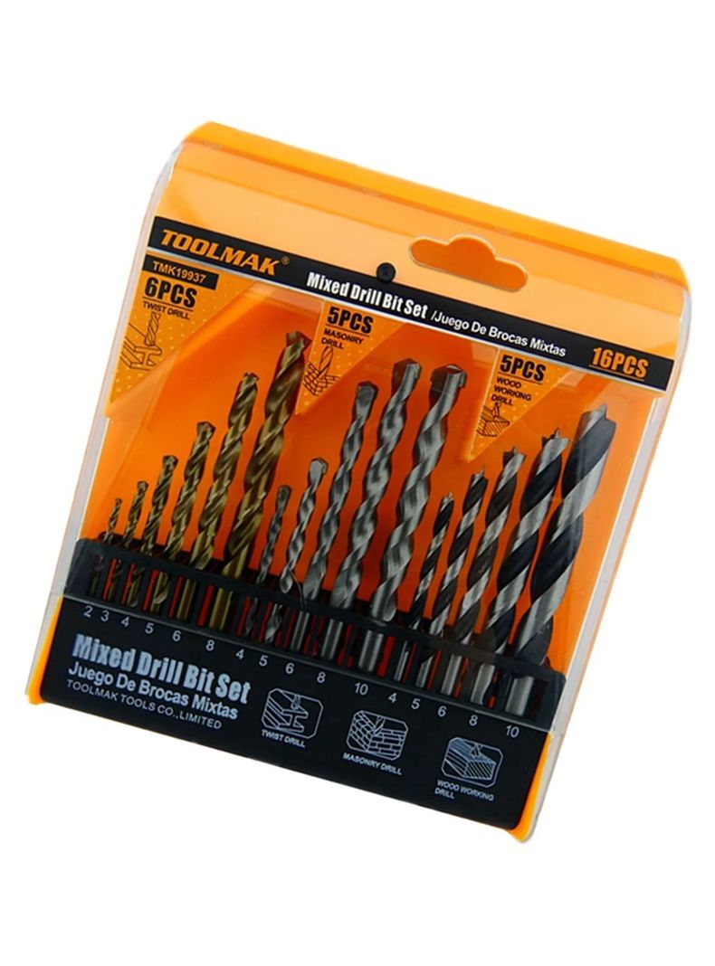 Brocas P/ Madera Cemento Metal 16 Piezas Tmk19937-2