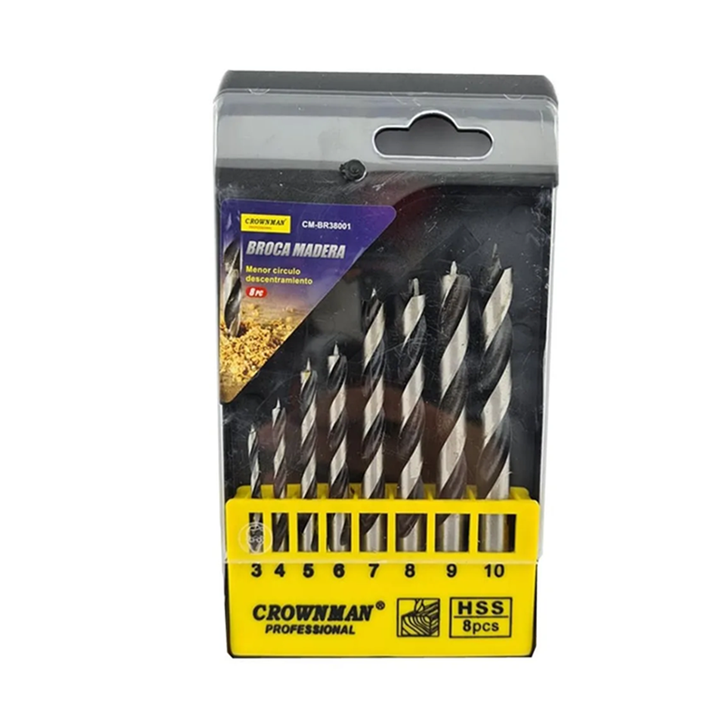 Kit Set Juego Brocas Para Madera 8 Piezas Crownman-0