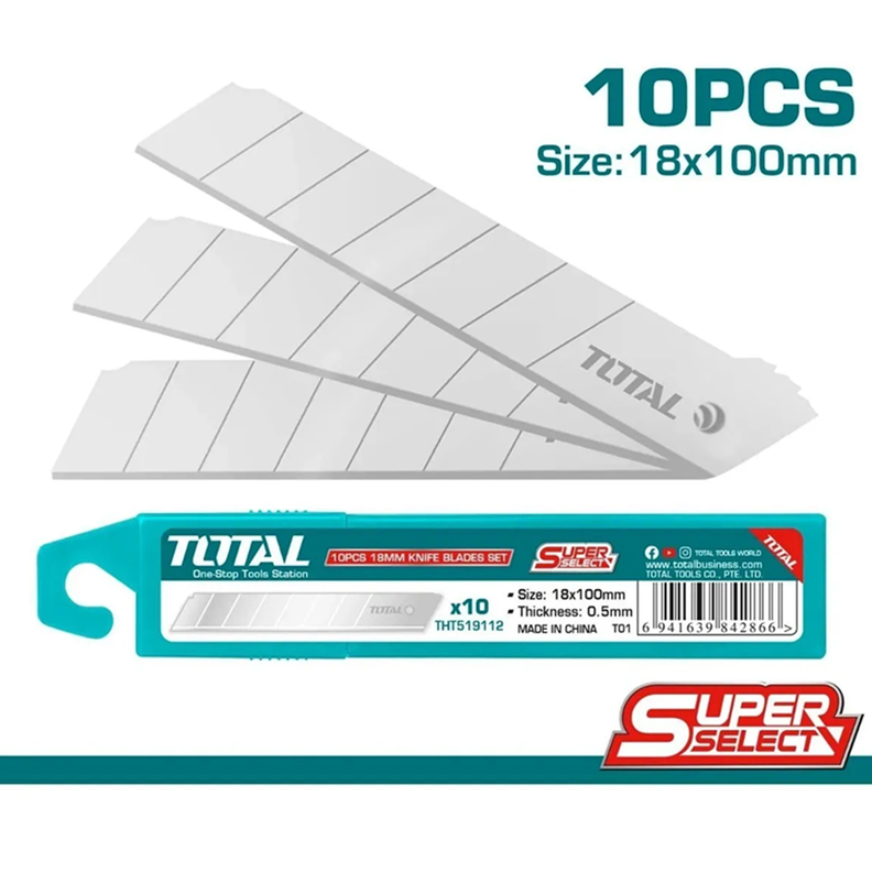 10x Repuesto Hoja Cuchillo Corta Cartón 18mm Total-1