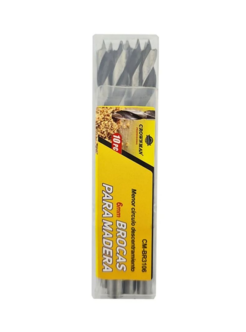 Kit Set Juego Brocas Para Madera 6mm 10 Piezas Crownman-0