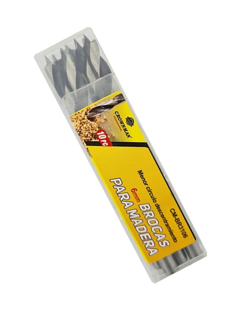 Kit Set Juego Brocas Para Madera 6mm 10 Piezas Crownman-1